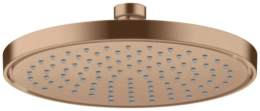 Große, runde Kopfbrause mit mehreren Düsen, in gebürstetem Rotgold-Finish, hergestellt von AXOR. Ideal für eine luxuriöse Dusch-Umgebung.